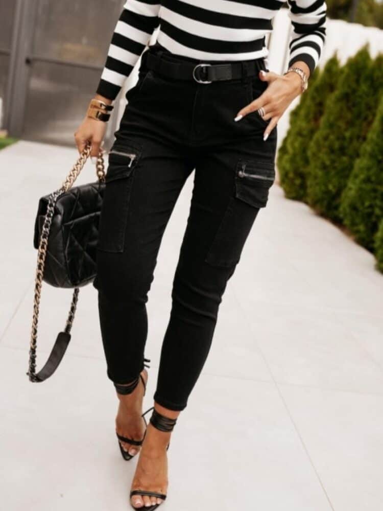 Denim "combat boots" with belt, black