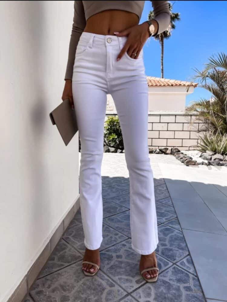 White flared jeans