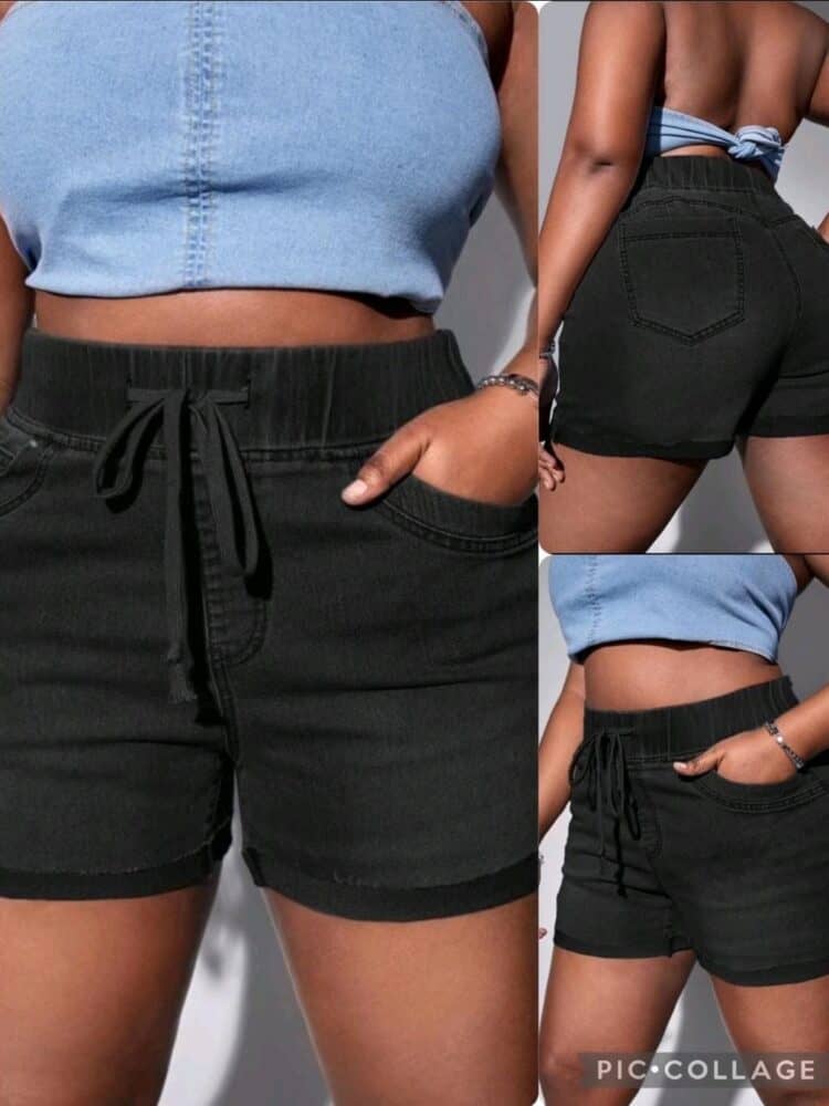 Denim shorts with elastic waistband