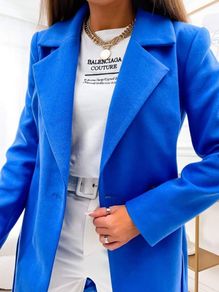 Cornflower coloured coat with belt