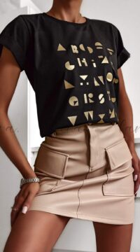 T Shirt golden letters white black