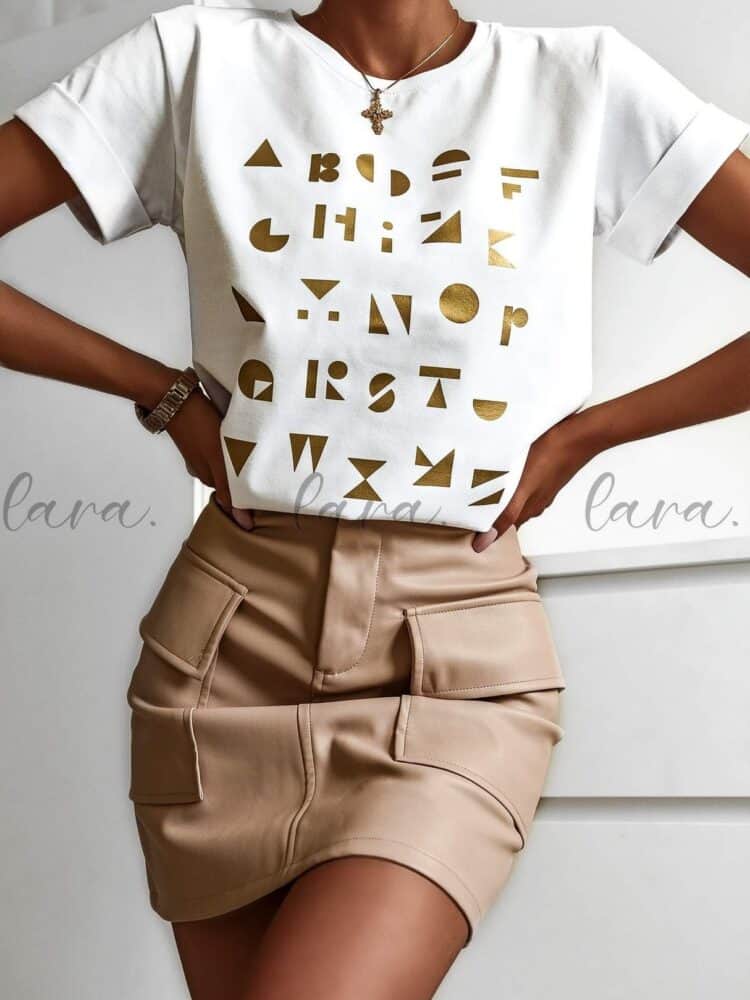 T Shirt złote literki biały czarny