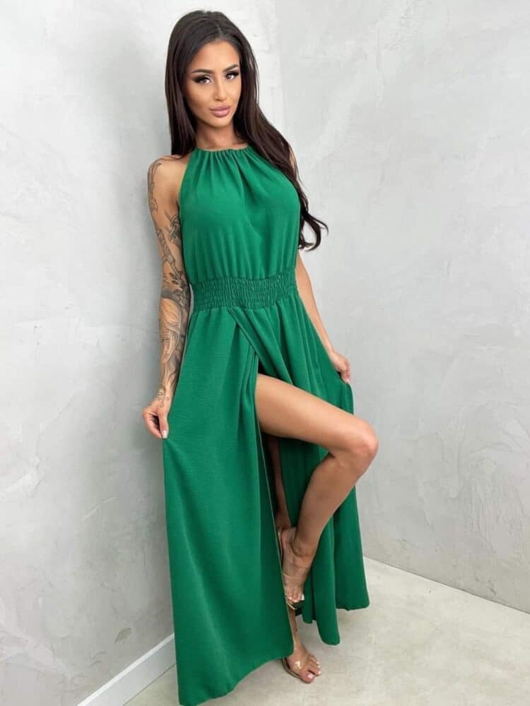 Strapless maxi dress with slits green black white