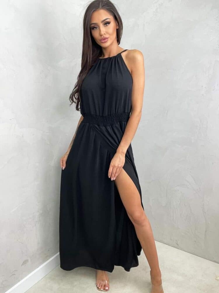 Strapless maxi dress with slits green black white