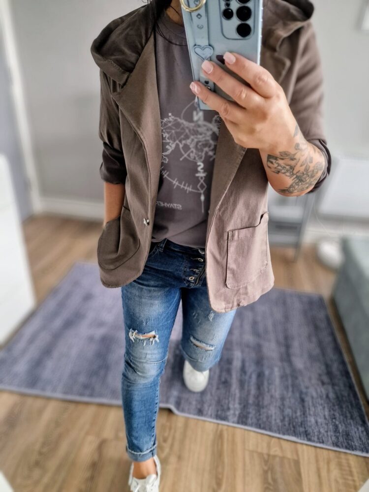 Denim jacket with hood