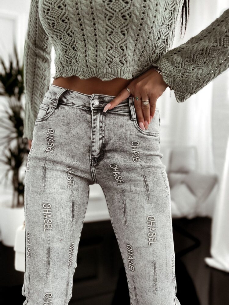 Grey Mom Fit embroidered jeans