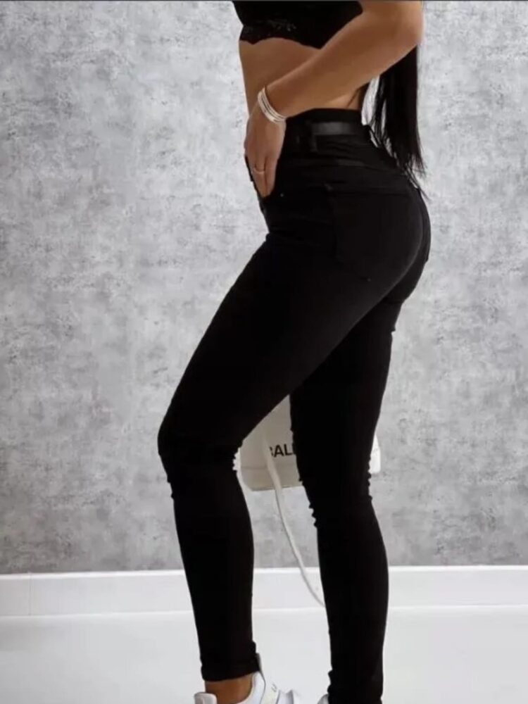 Black jeans with high embellished waistband