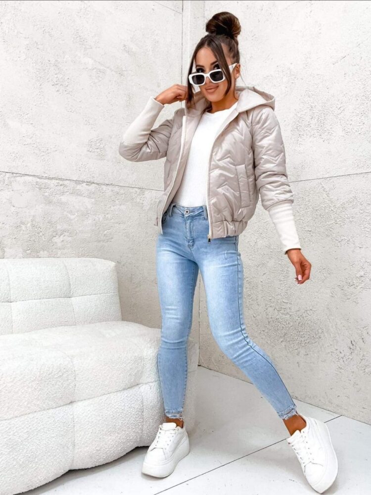 Beige quilted bomber jacket