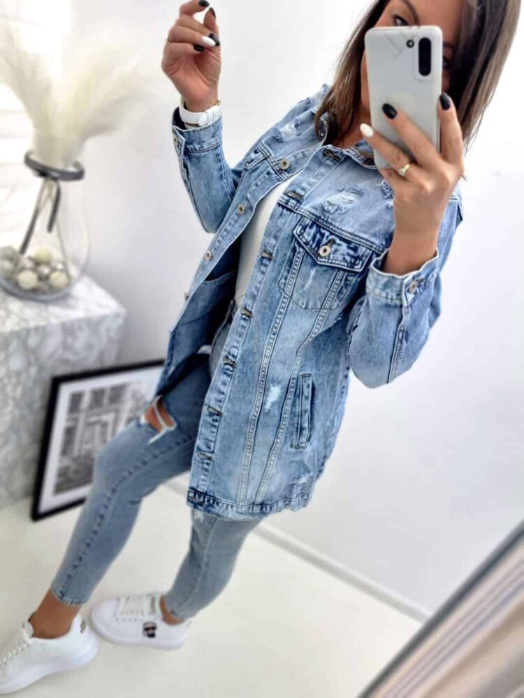 Longer denim jackets with rips