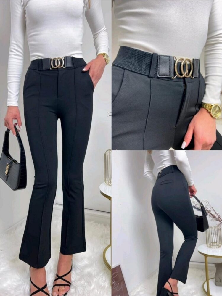 Bell-bottomed leggings with belt