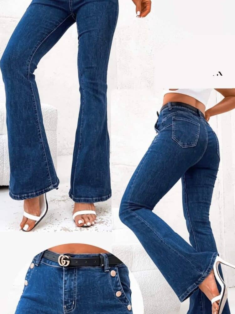 Bell-bottomed jeans with decorative buttons