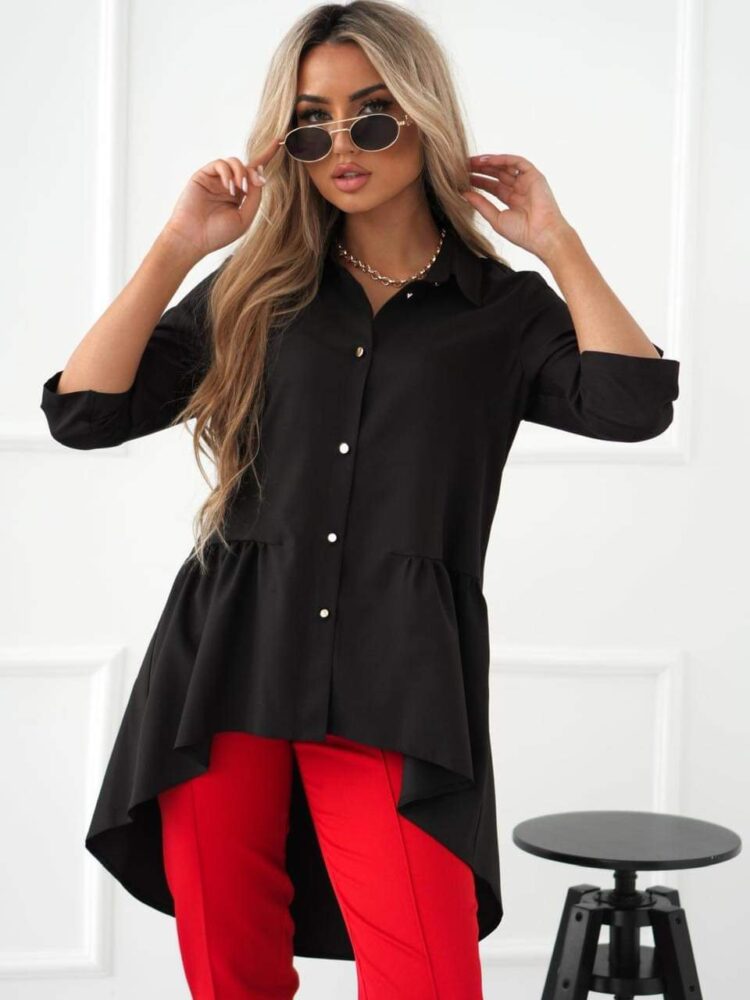 Asymmetrical blouse with frill trim