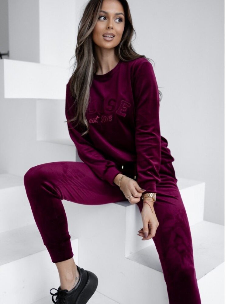 Burgundy embroidered velour set