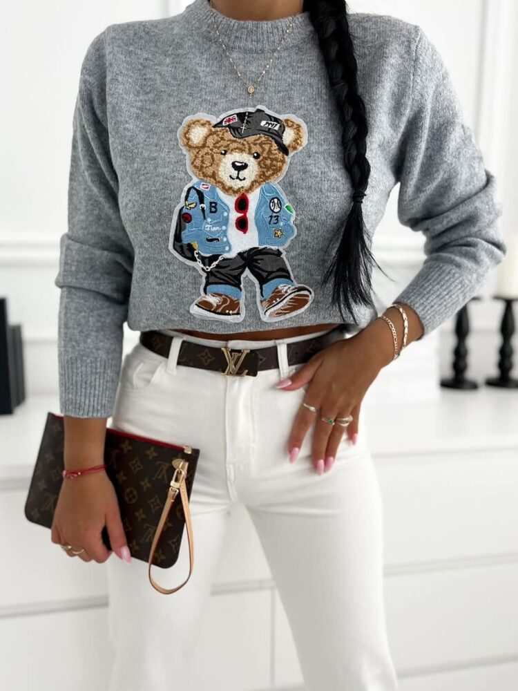 Grey jumper with teddy bear