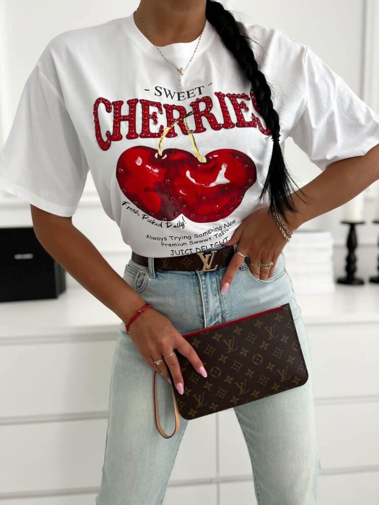 Sweet Cherries T-shirt with zircons