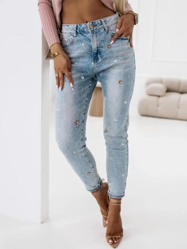 M Sara pearl embellished boyfriend jeans