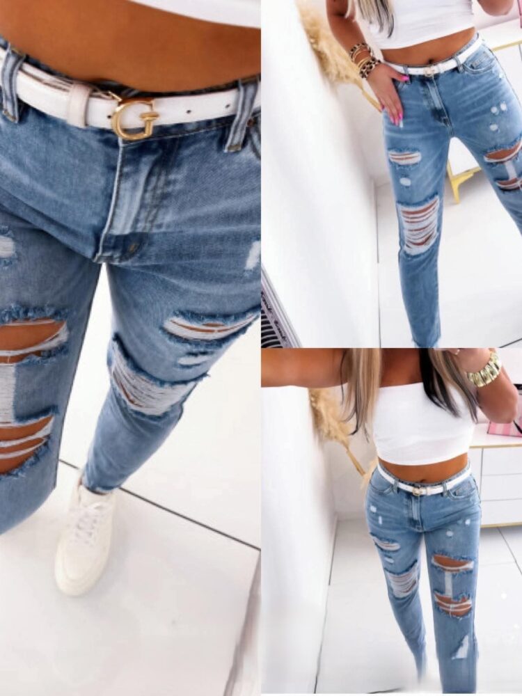 Mom fit jeans with holes frayed legs