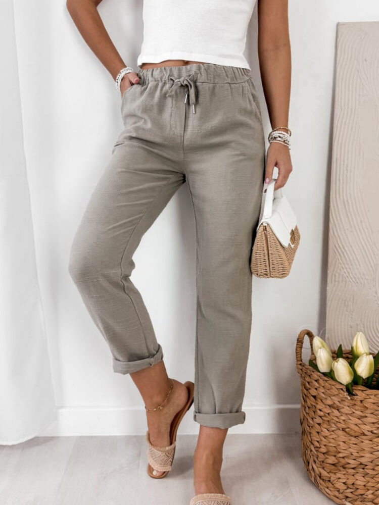 Linen trousers with elastic waistband