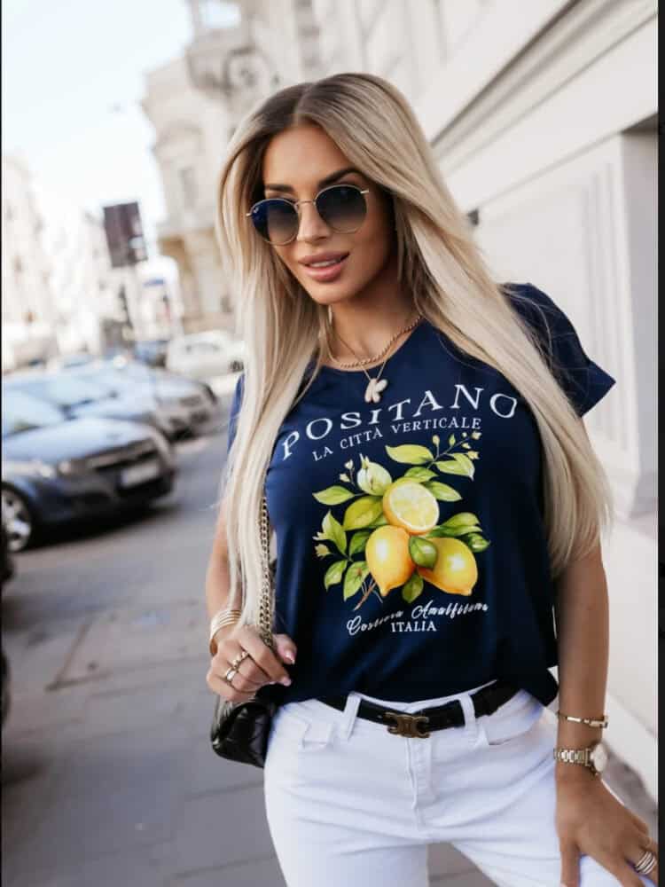T shirt cytrynki biały morela niebieski granat