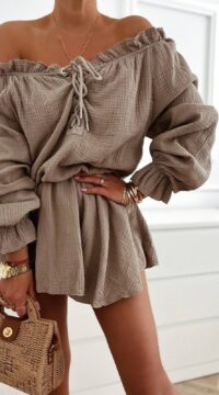 Muslin jumpsuit spangled tie-up