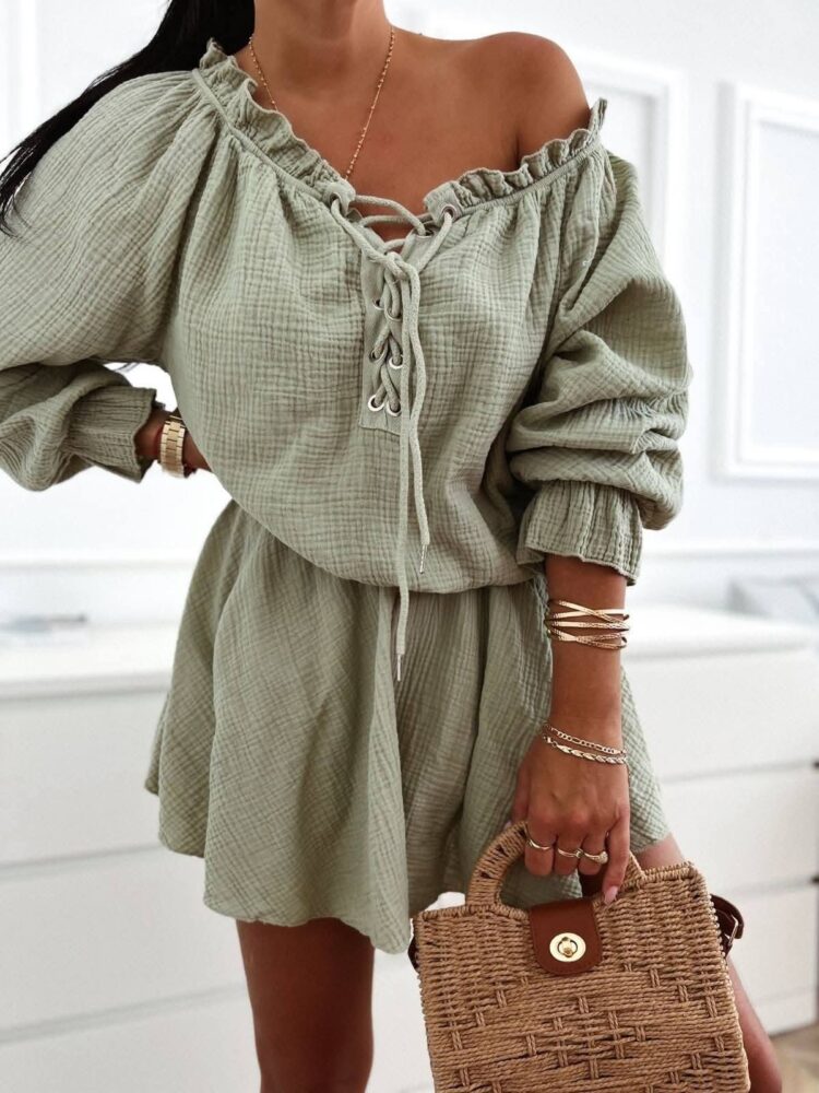 Muslin jumpsuit spangled tie-up