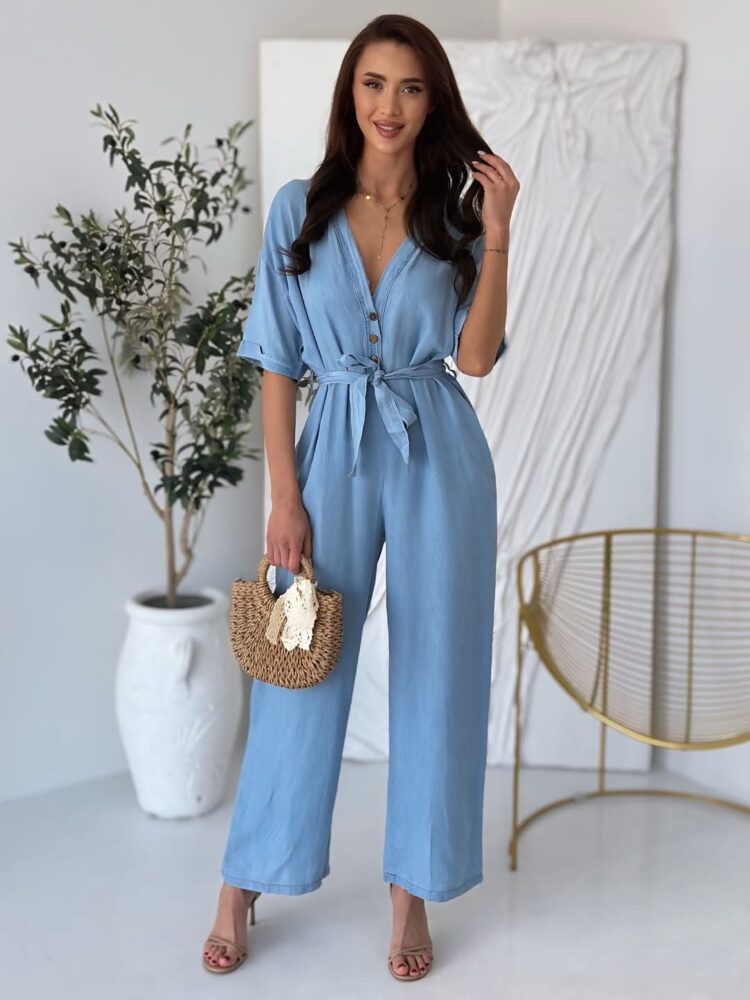 Wide-legged denim jumpsuit