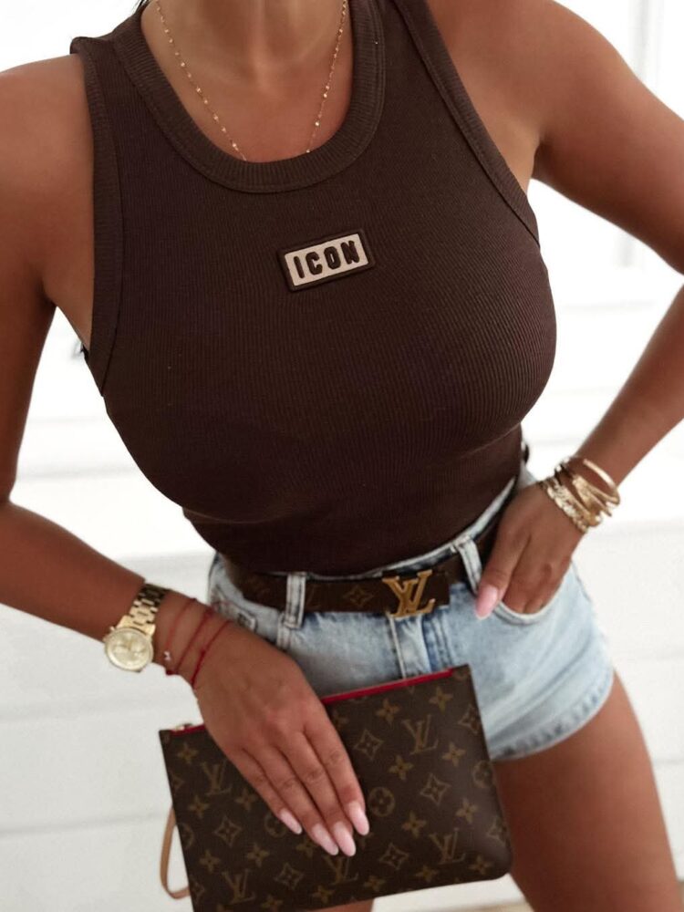 Top strapless cotton ribbed embroidery Icon