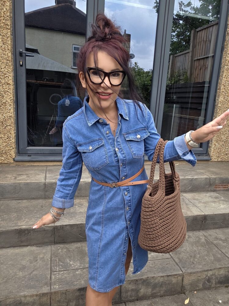 Denim dress with belt