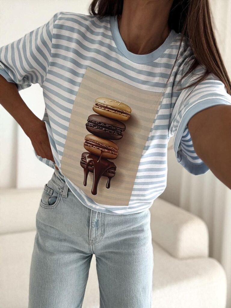 T shirt w paski Makaroniki fango niebieski - Image 7