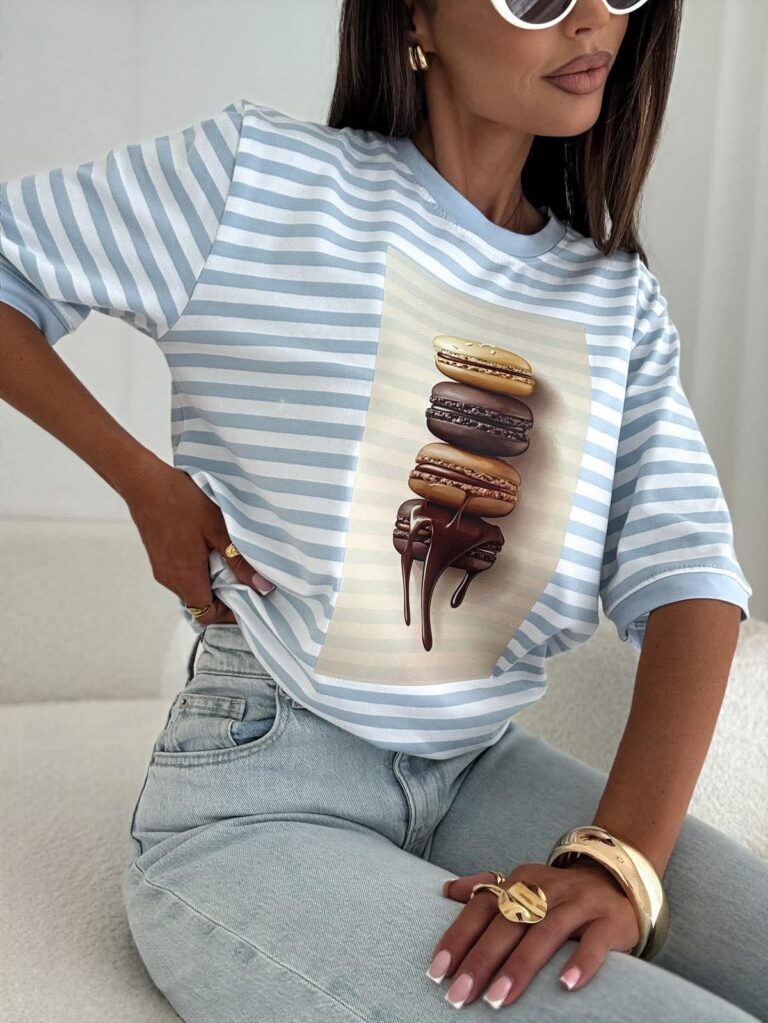 T shirt w paski Makaroniki fango niebieski - Image 6
