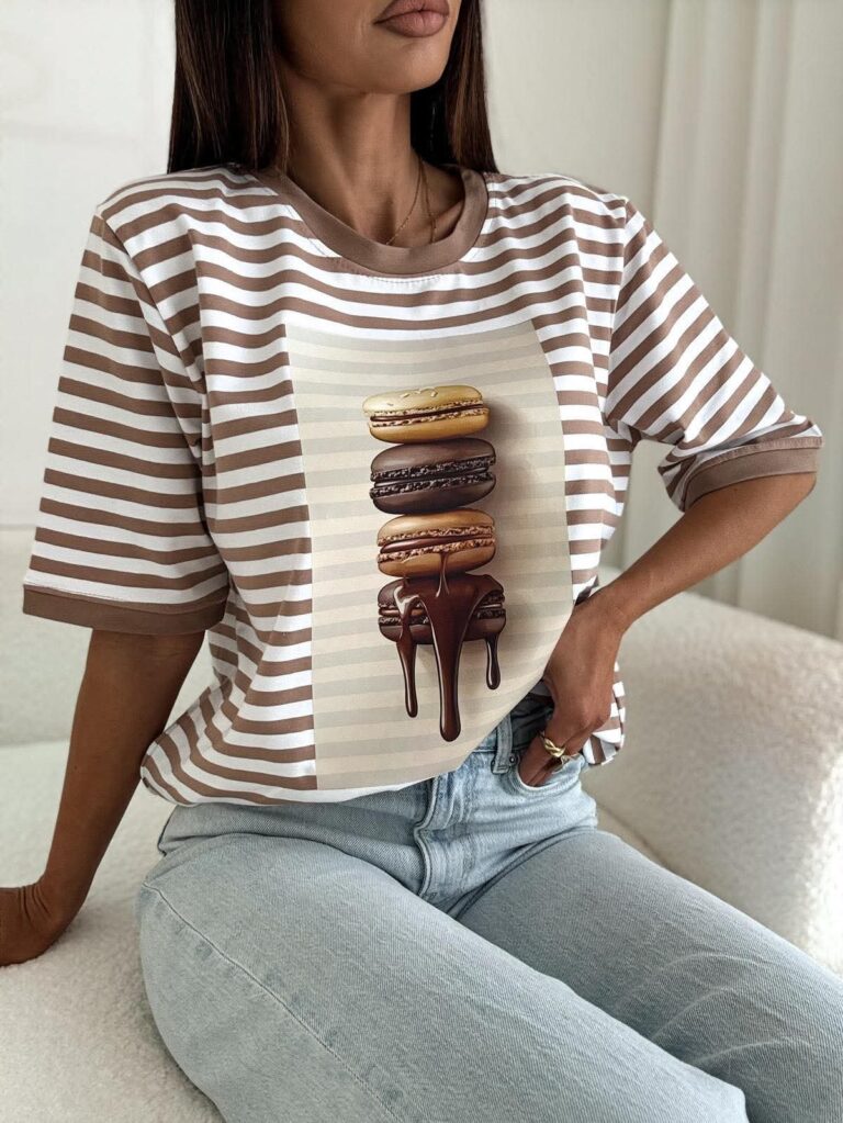 T shirt w paski Makaroniki fango niebieski - Image 3