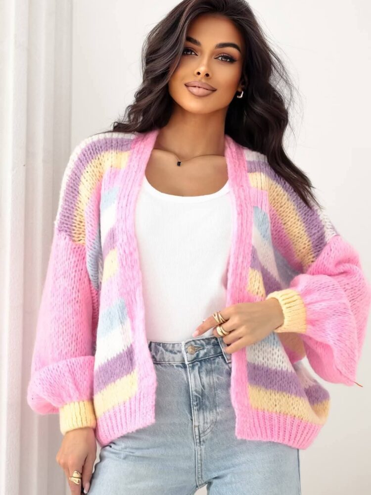 Kardigan oversize letni pasy - obrazek 7