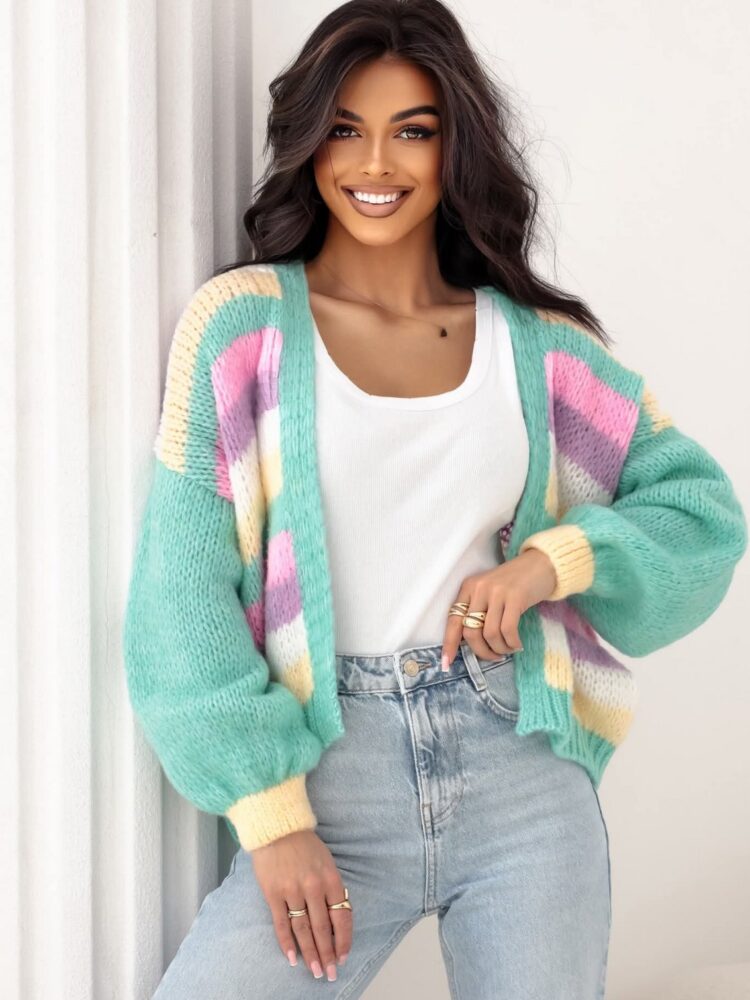 Kardigan oversize letni pasy - obrazek 3