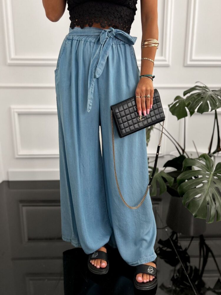 Light airy summer trousers in denim colour