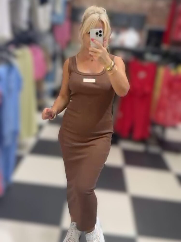 Bawełniana sukienka maxi Czekolada - Image 4